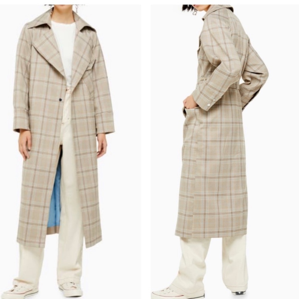 NWOT Topshop Tan Editor Check Trench Coat